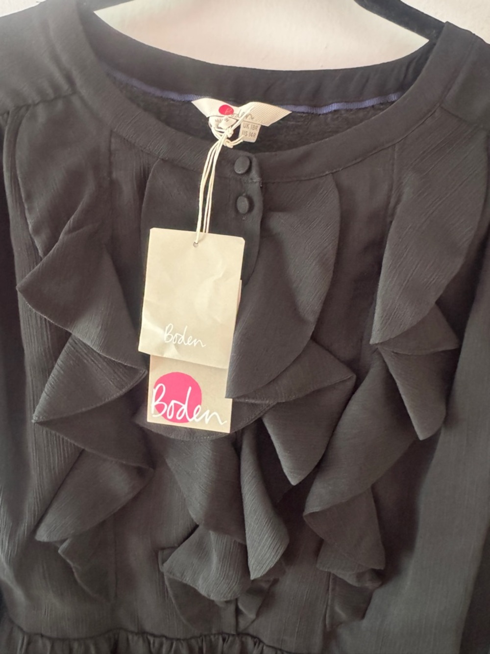 Boden Black Ruffle Front Blouse Dress - Picture 2 of 3